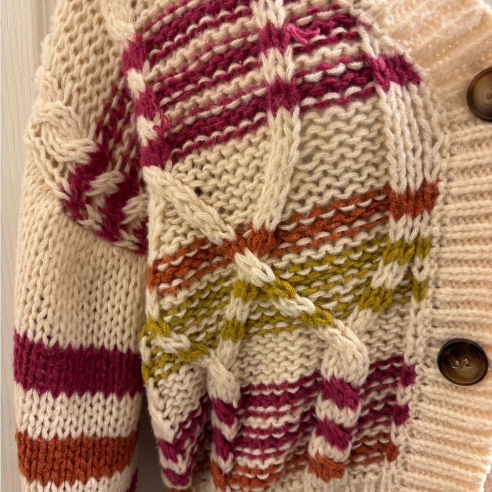 Sadie & Sage Colorful Striped Knit Cardigan pink, rust, green - Picture 3 of 8